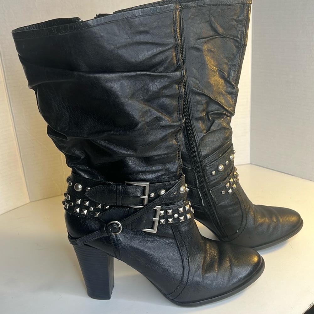 ana a new approach black leather studded moto boots sz 8